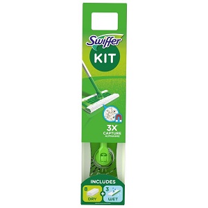 SWIFFER DRY & WET Κιτ Καθαρισμού με 1 Σκούπα, 8 Στεγνά & 3 Υγρά Πανάκια